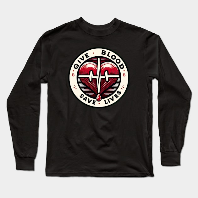 Heartbeat Blood Donation Emblem Tee - blood donation awareness Long Sleeve T-Shirt by Mapd